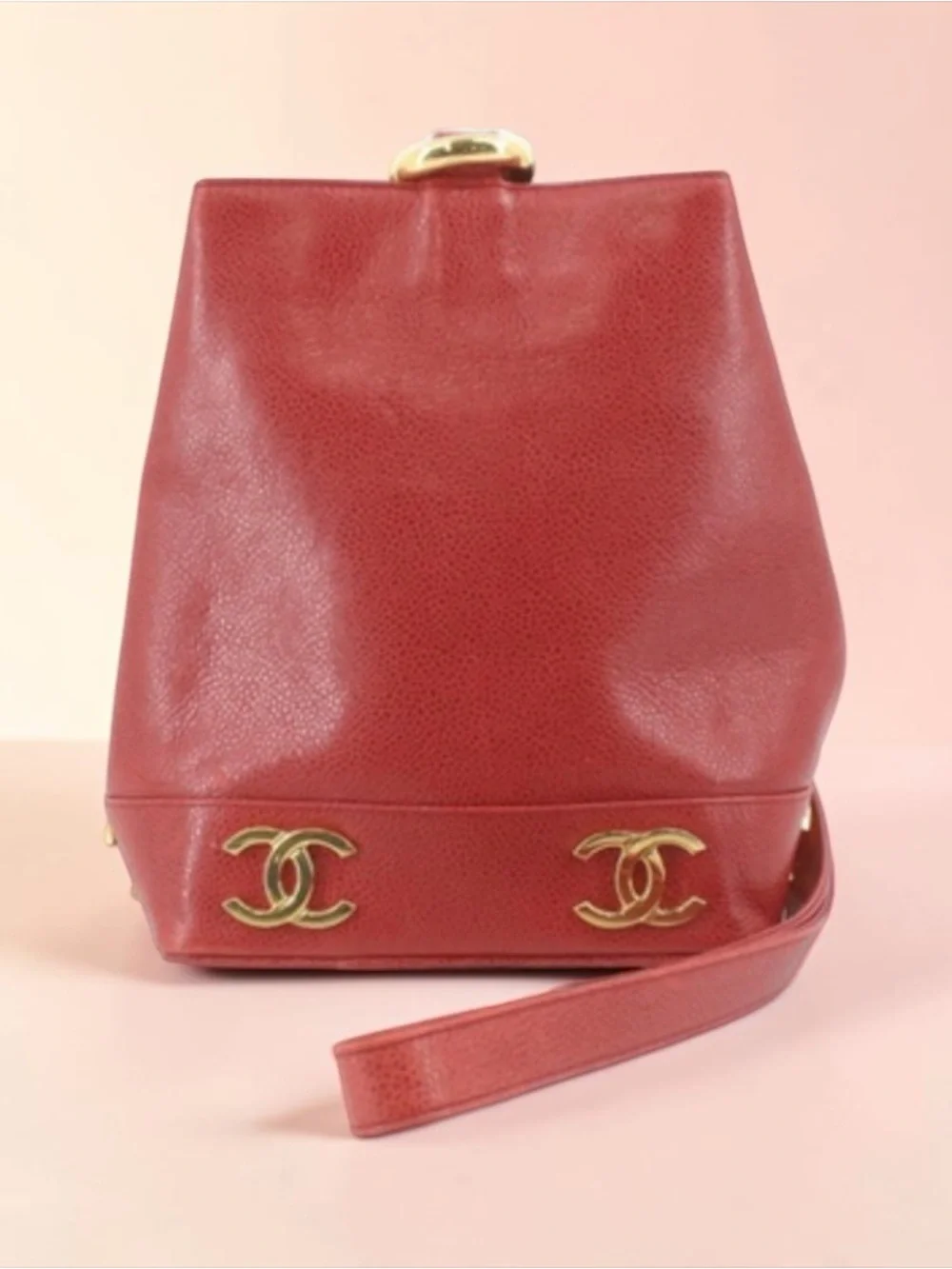 CHANEL Vintage Caviar Leather CC Wristlet/Pouch Vanity Case with 24 K Gold